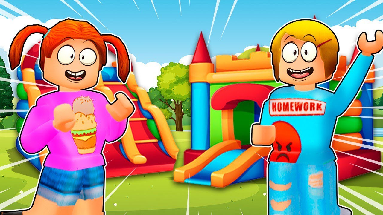 Molly And Daisy have fun in a bounce house in Roblox