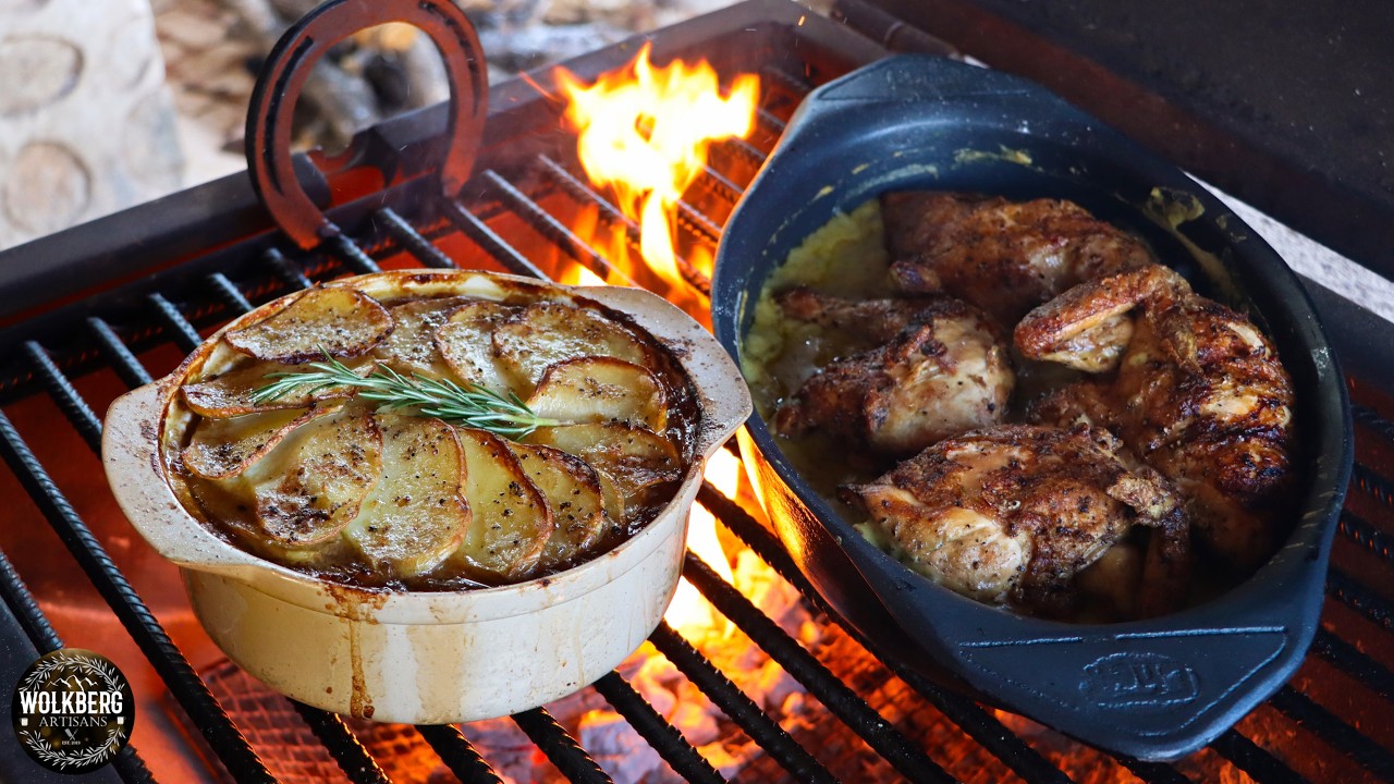 French Comfort Food on the Braai | Mustard Velouté Chicken | Baker's Potatoes (Pommes Boulangère)