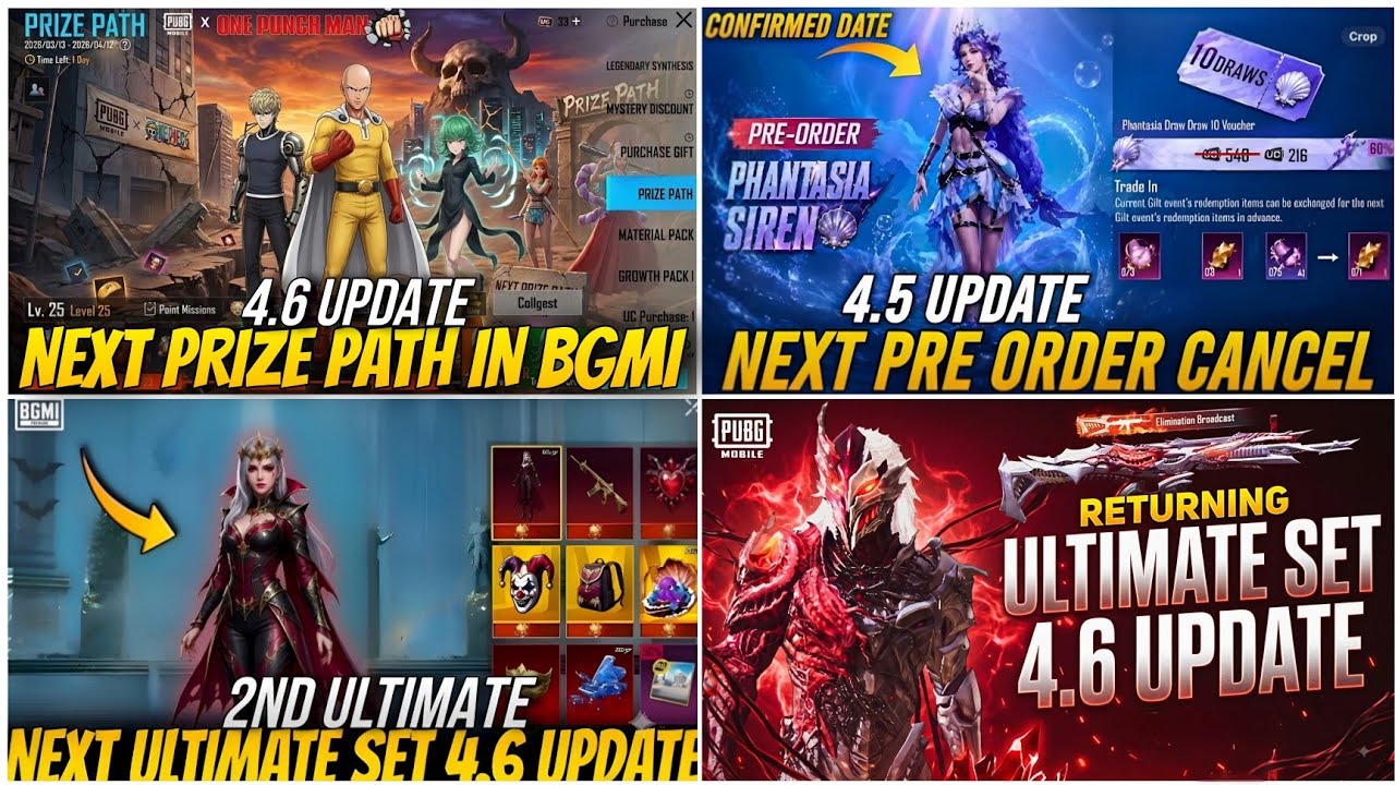 🔴NEXT PRIZE PATH IN BGMI 4.6😍| NEXT ULTIMATE OUTFIT & PRE ORDER EVENT BGMI🔥| RETURNING ULTIMATE SET😱