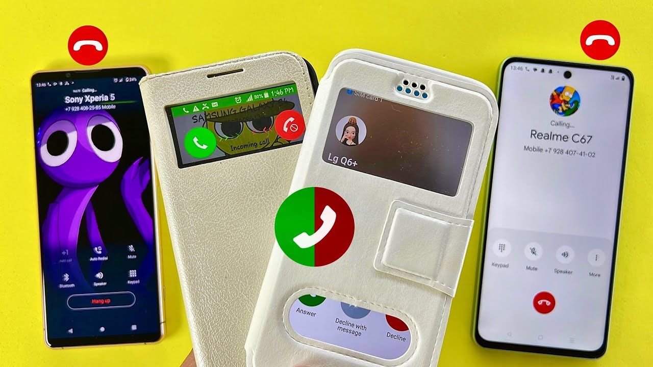 Incoming Call on Samsung S4 Vs LG Q6+ phone case book / Outgoing Call Sony Xperia 5 & Realme C67