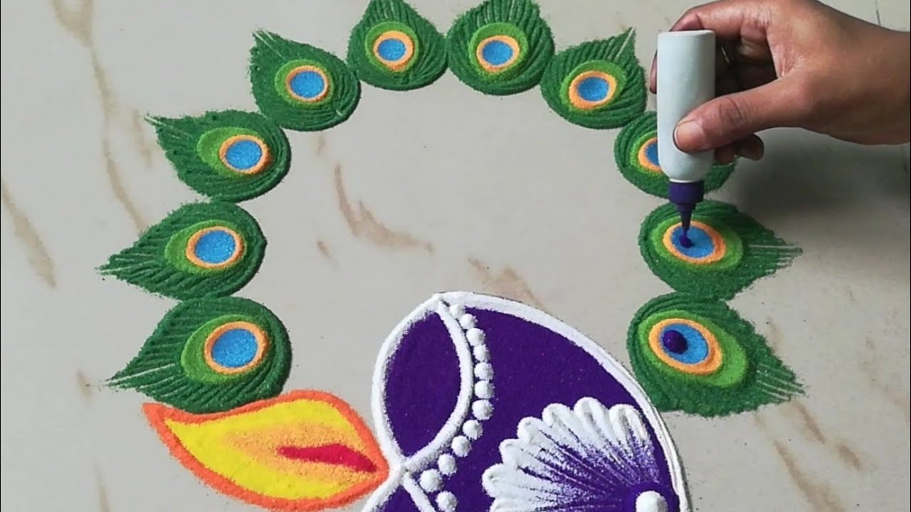 Diya Rangoli | Peacock Feather Rangoli by Sangeeta | Navratri Durga Puja Laxmi Pooja Diwali Rangoli