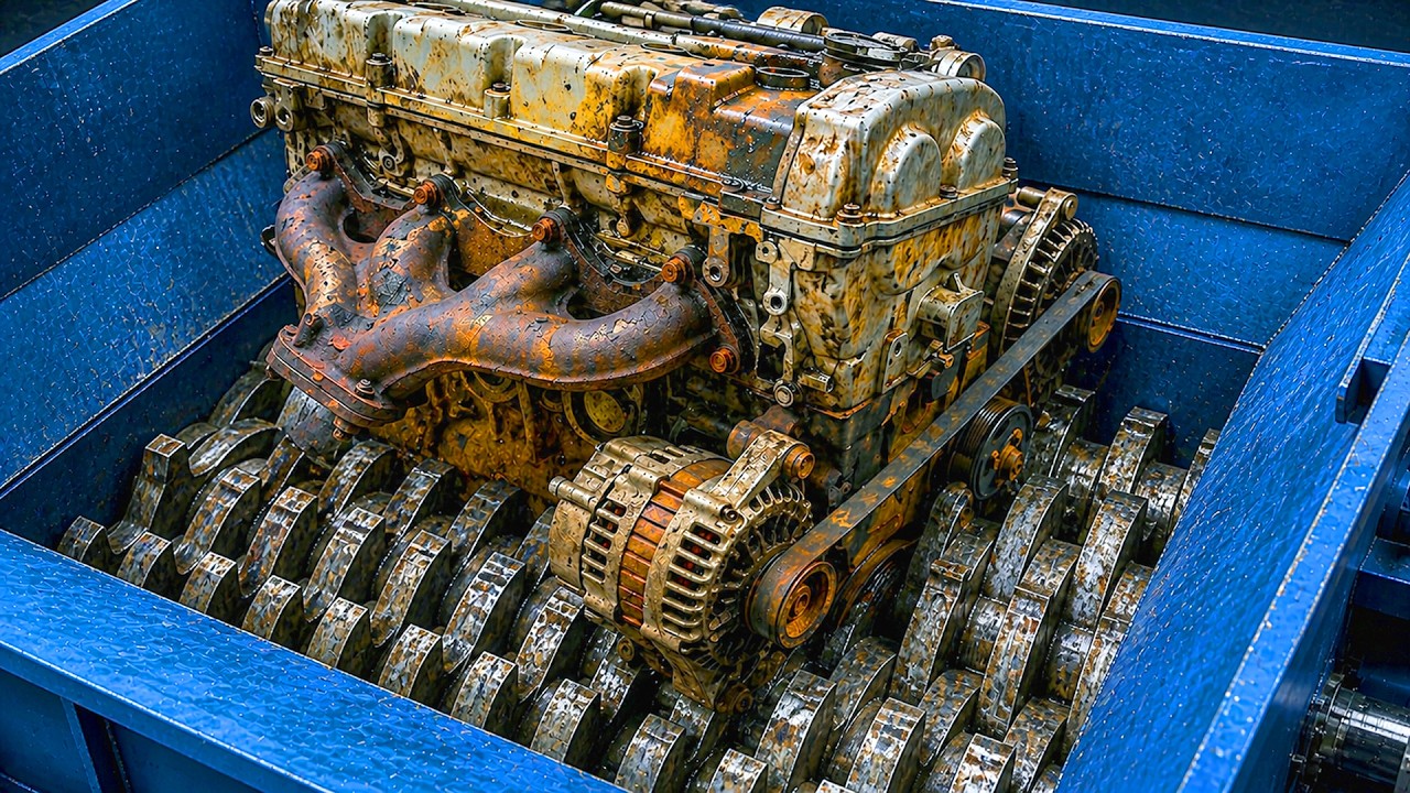 Giant Industrial Shredder Crushing Loader Body & Rusty Engine! | Metal Shredding
