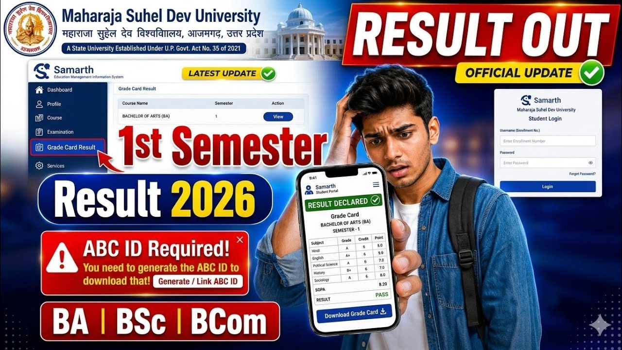 MSDU BA BSc BCom First Semester Result 2026 | Samarth Portal Result Download Kaise Kare