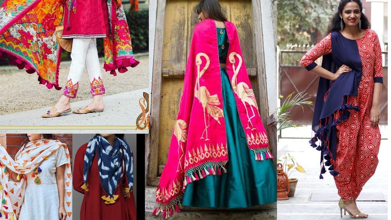 latest tassel work dupatta/orna designs for cotton shalwar kamiz