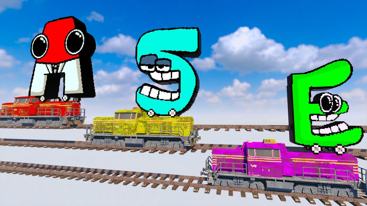 Challenge Rainbow Alphabet Lore Car Jumping Over Train Track in Teardown