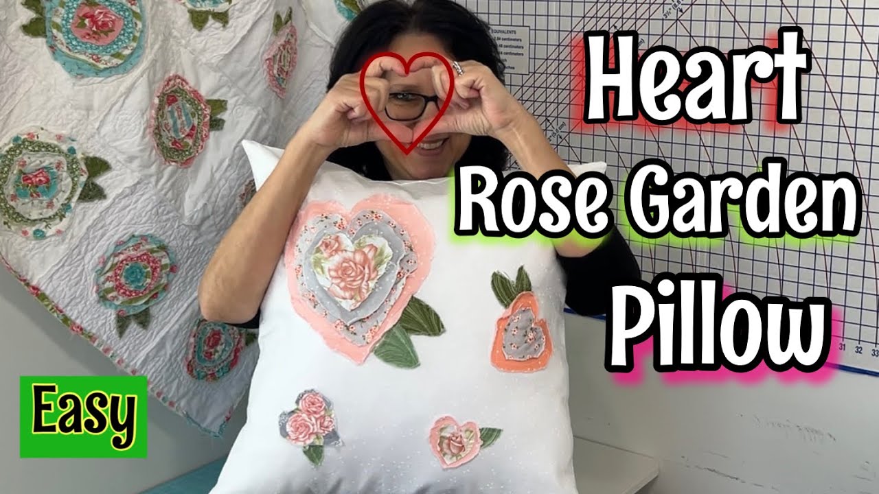 ❤️Envelope Pillow Cover ~ Heart Rose Garden Raw Edge Applique