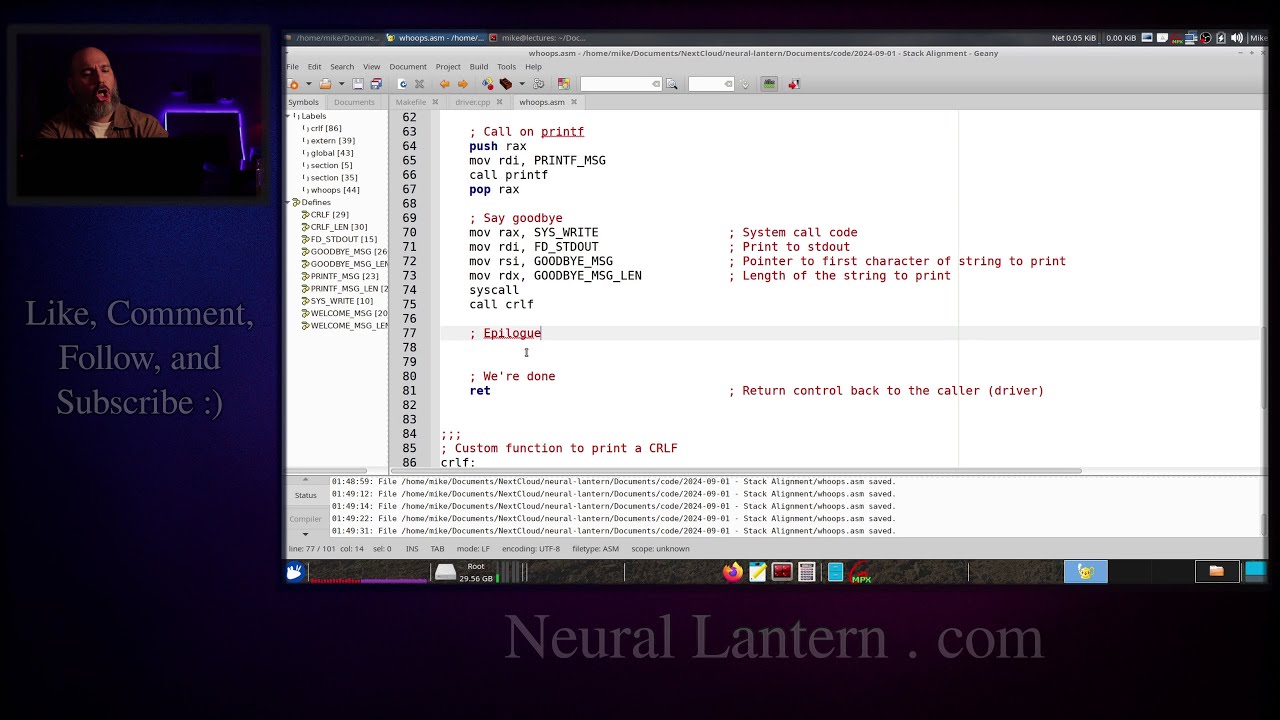 x86-64 Assembly Segfault on printf? Fix Stack Alignment (Yasm + GCC Demo)