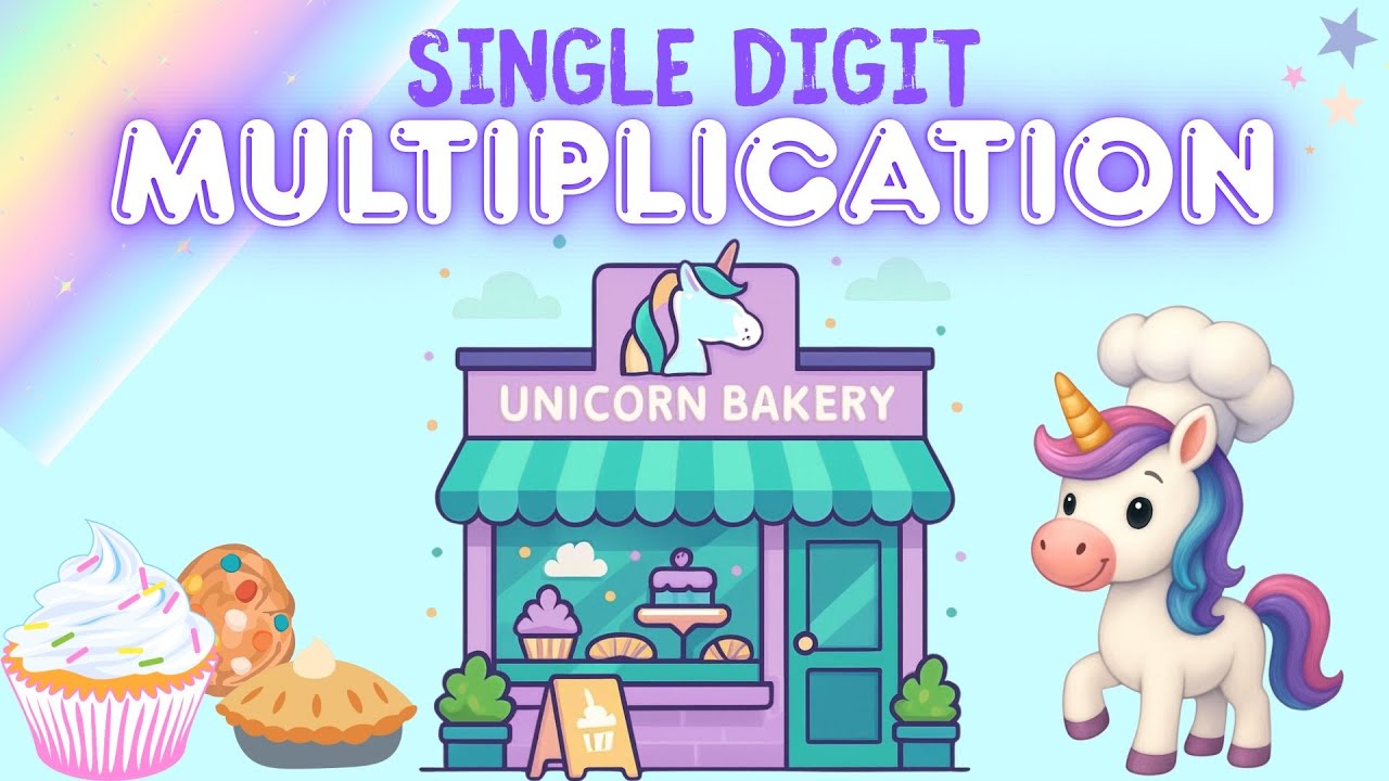 Unicorn Math Fun - Single Digit Multiplication - Kids Education Video