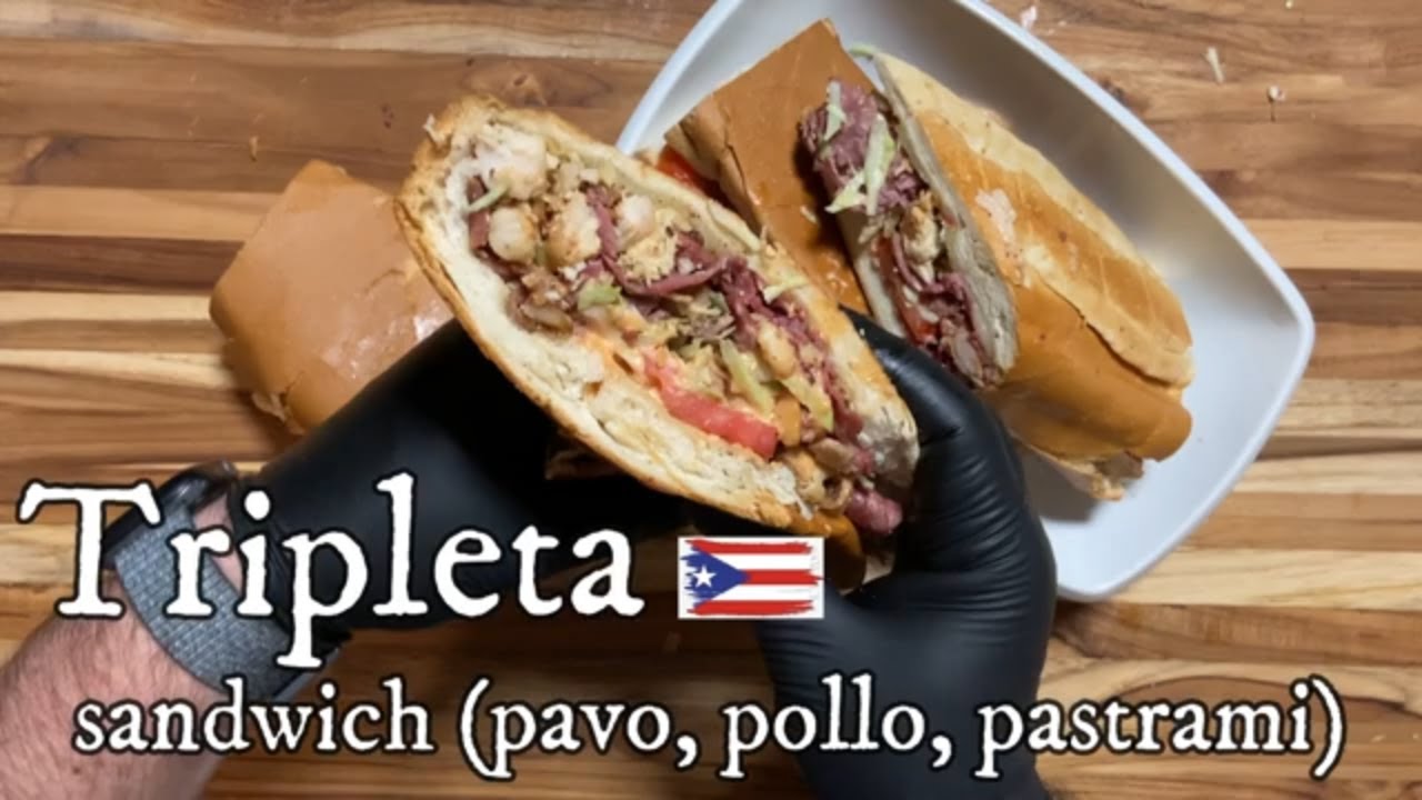 Tripleta sandwich pavo, pollo, pastrami (Puerto Rican Tripleta sandwich turkey, chicken & pastrami)