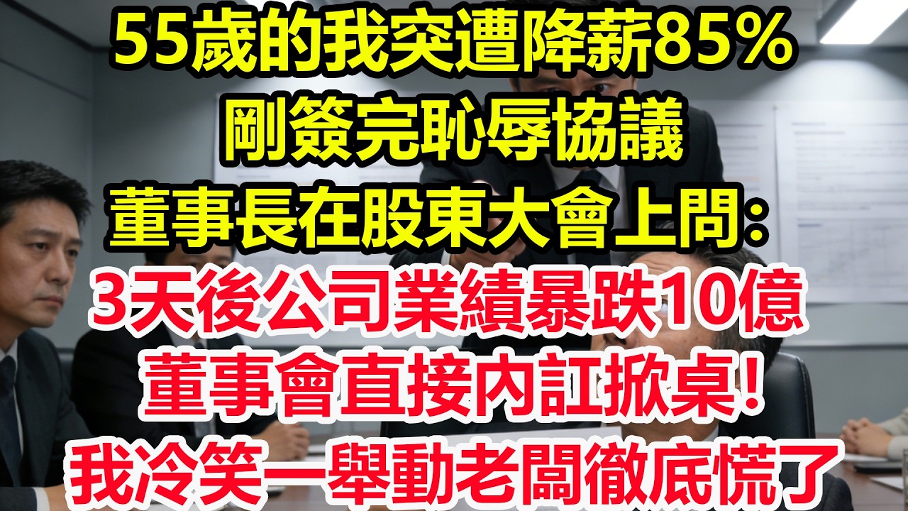 55歲的我突遭降薪85%，剛簽完恥辱協議，董事長在股東大會上問：35億歐洲專案誰來收尾？我：四天後對手公司會告訴你答案，接下來發生的事老闆徹底傻眼了！#情感 #爽文 #職場 #生活 #總裁