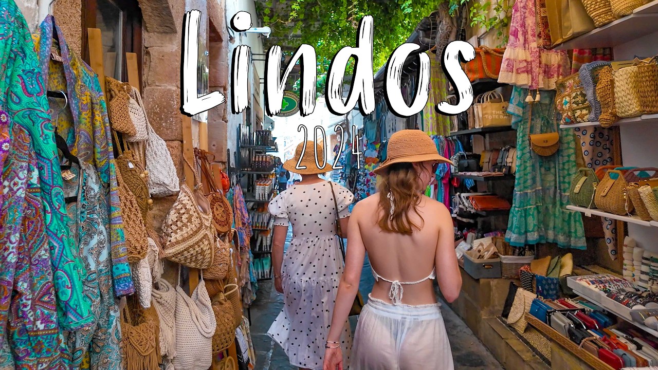Lindos Rhodes, Rodos, Greece, Beach, Old town, walking tour 4k, vlog, 2024