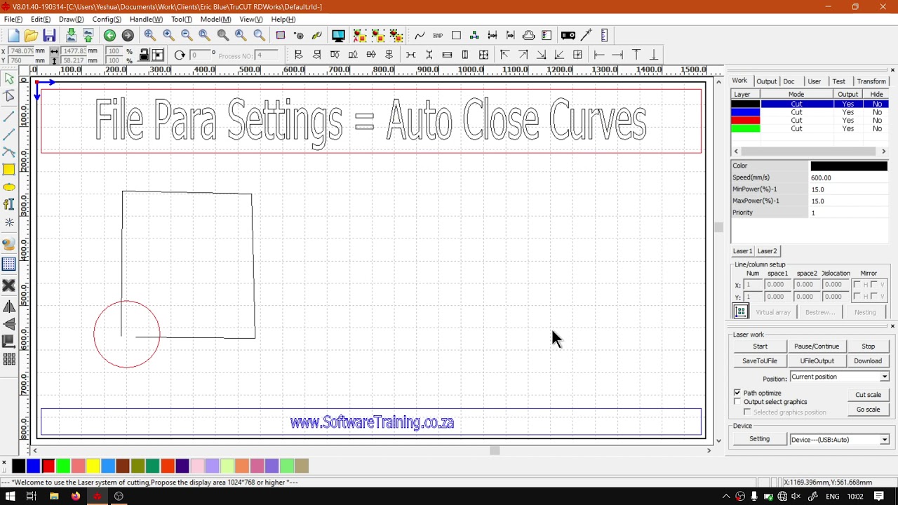 TruCUT RDWorks the Auto-Close Curves Option (Part 4) File Para Settings Mini-Series
