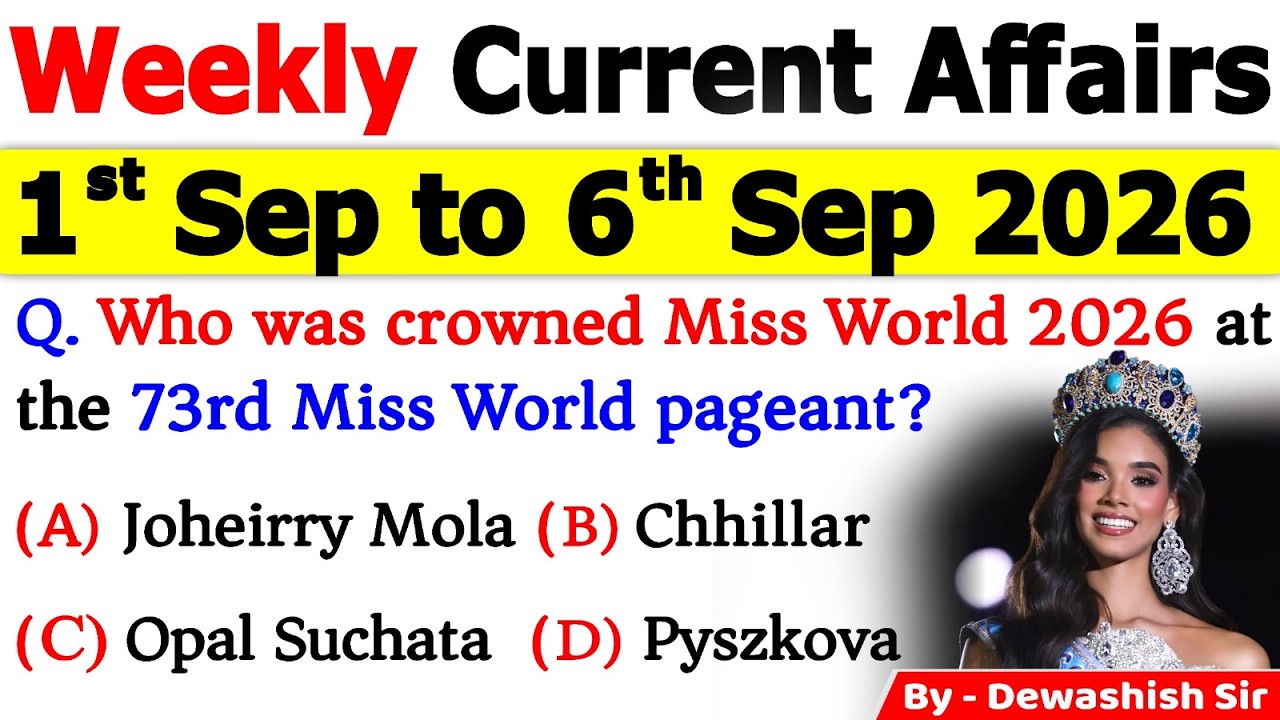 1st - 6th September 2026 Current Affairs 🔥 | Weekly MCQs | One Shot Revision | All Exams 2026