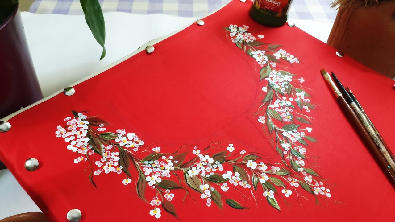 Fabric painting / Easy fabric painting neckline design using Cotton buds/ Fabric painting ideas