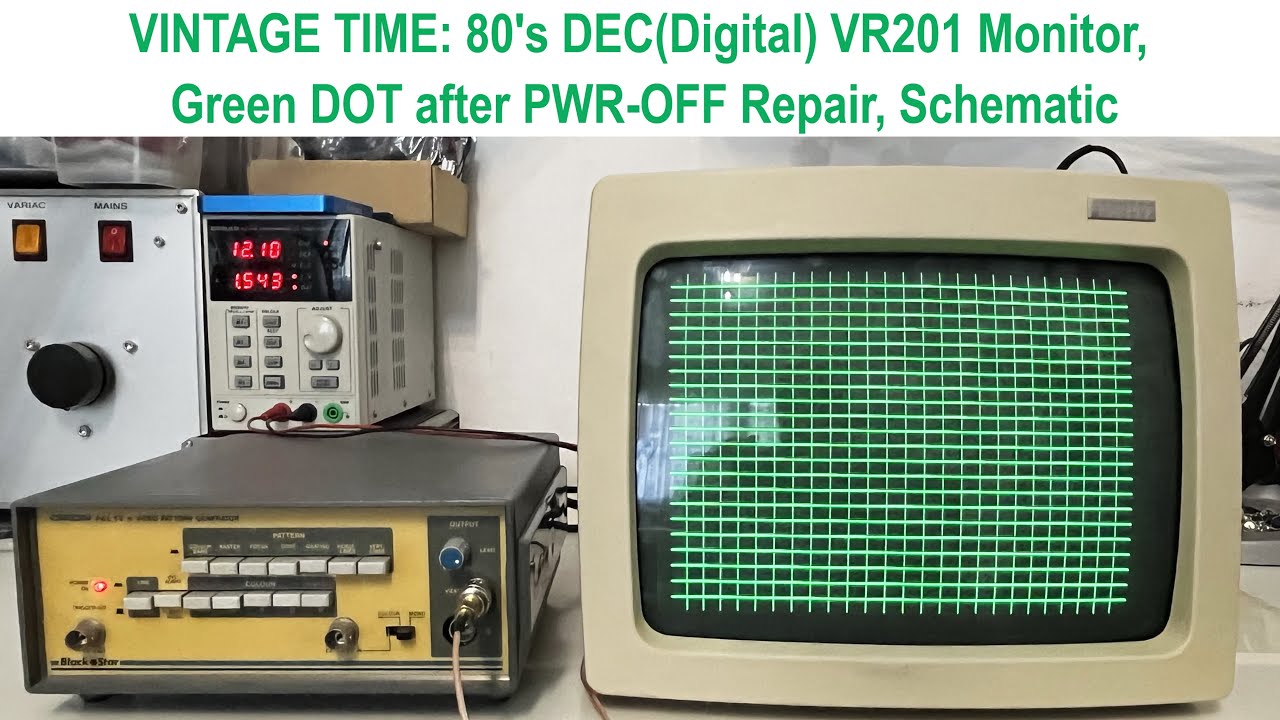 VINTAGE TIME; 80's DEC(Digital) VR201 Monitor, White DOT after PWR-OFF Repair, Schematic