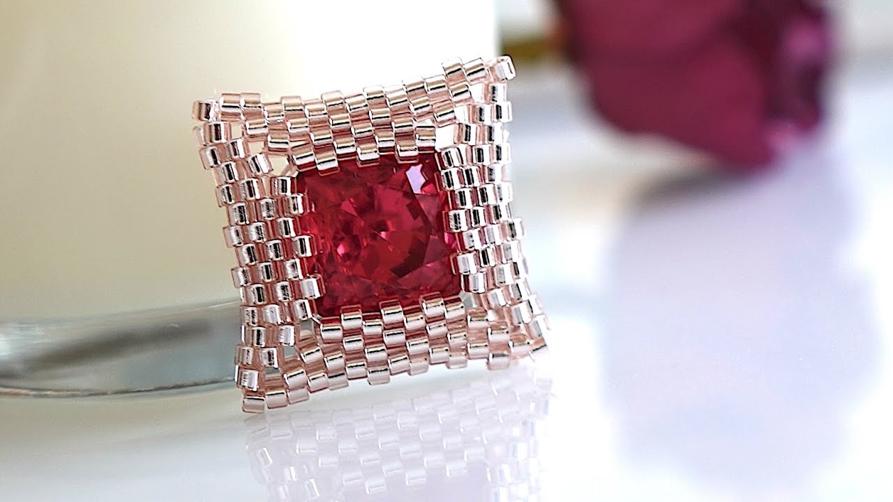 Beautiful Delica Beads Bezeled Square Earrings・Pendant｜DIY｜デリカビーズで編む可愛い四角形の作り方｜ビーズアクセサリー｜フレーミング