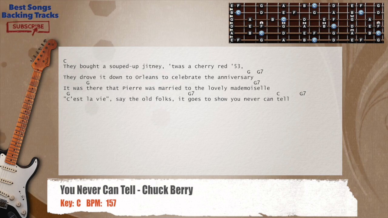 🎸 You Never Can Tell - Chuck Berry (Pulp Fiction Theme) Guitar Backing Track with chords and lyrics