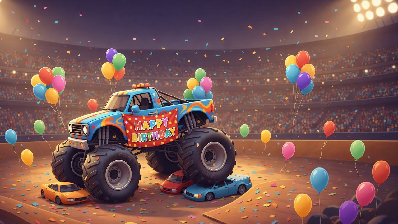 Monster Truck Happy Birthday Ambience Loop Background