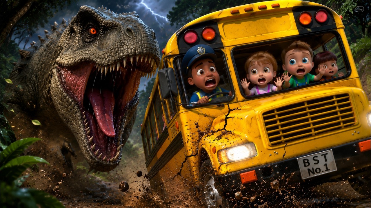 Wielka przygoda z dinozaurem goniącym autobus 🦖🚌 | Piosenka o dinozaurze | Kresk&oacute;wki o przygodach...