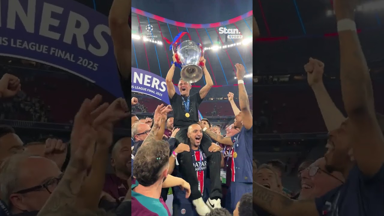 Luis Enrique lifts the Champions League with PSG last season 🏆👏 #UCL #PSG
