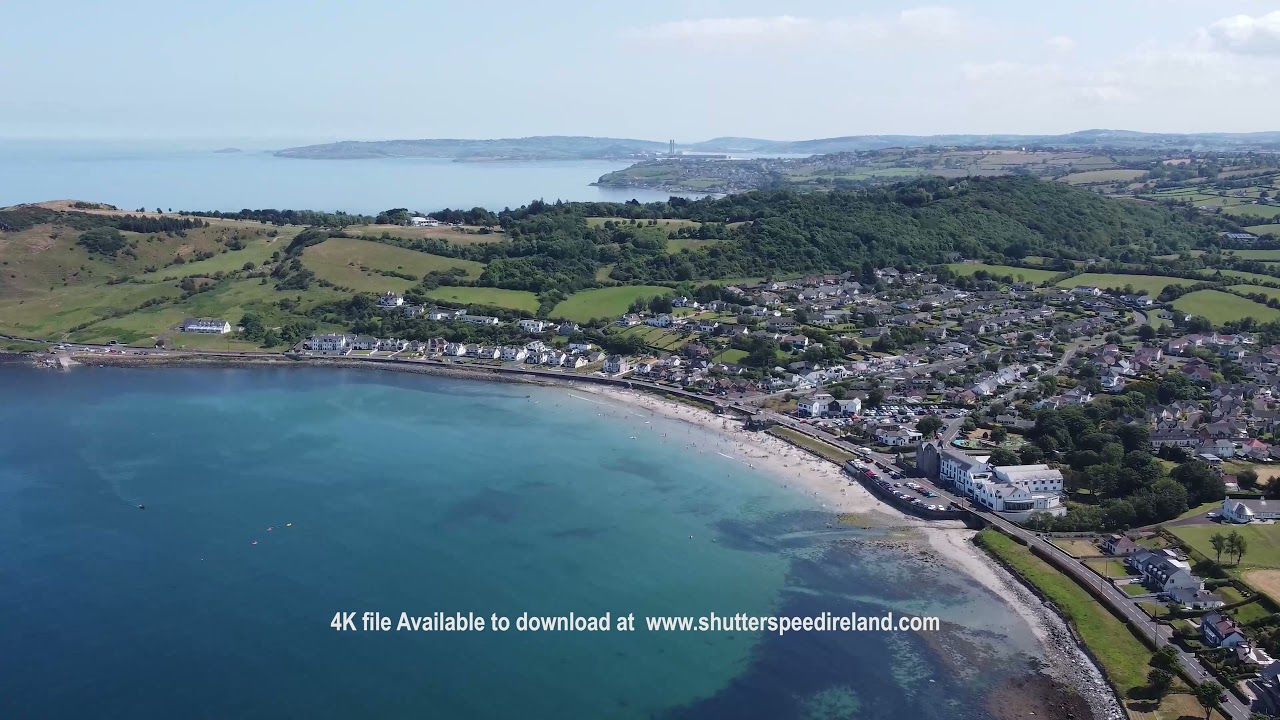 Aerial video of Ballygally Beach Co Antrim Northern Ireland b 4K