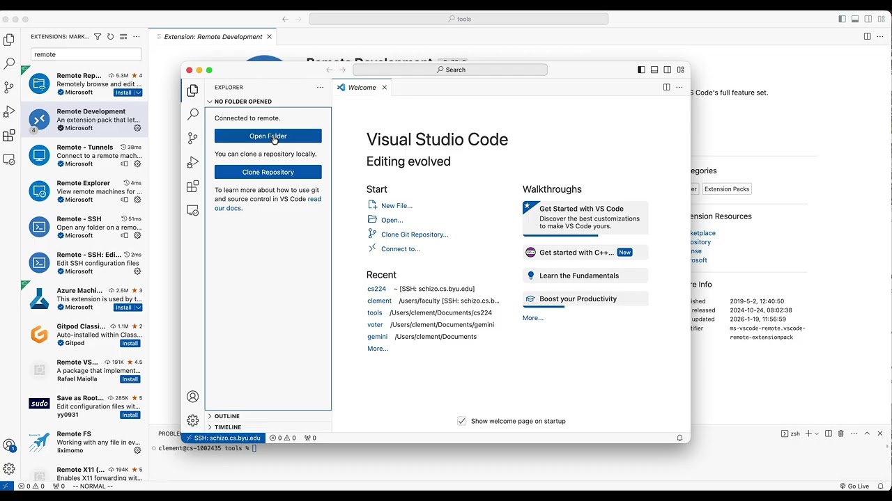 Using the Remote Developer Pack in VSCode