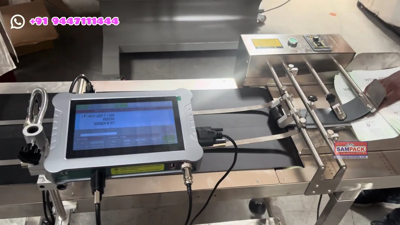 Automatic MRP Batch Coding Machine with Stacker Conveyor &ndash; Efficient and Precise Coding Solution
