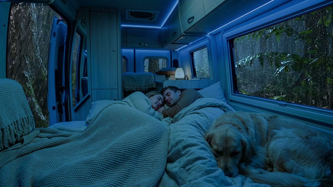 12 Hours Rain in Camper Van (Forest Night) | Deep Sleep Sounds (No Music)