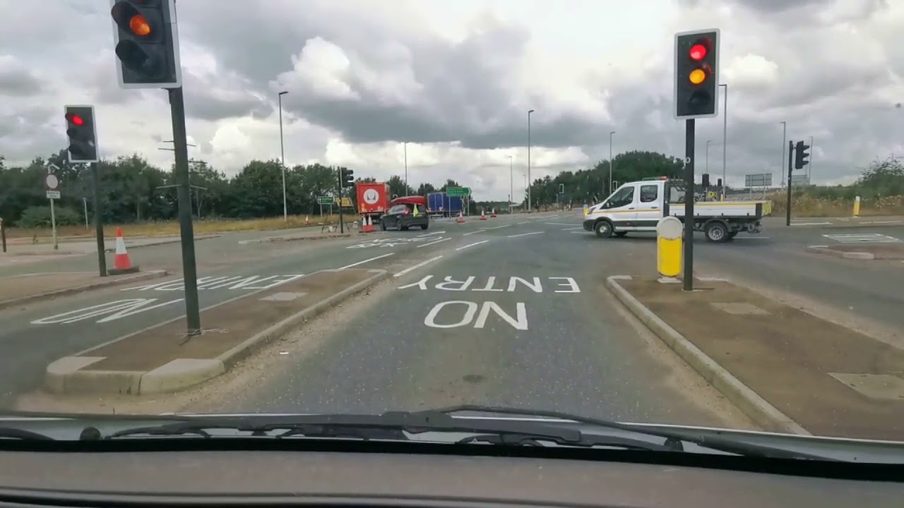 From Brundall to Broadland Gate Screwfix: via the Postwick Interchange.