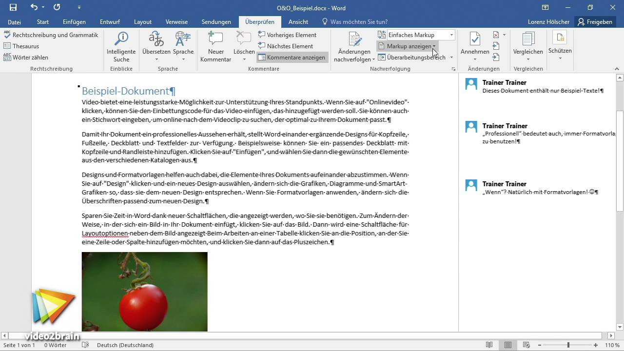Von Office 2010 auf Office 2016 umsteigen Tutorial: Markup u. Kommentare m. Antwort |video2brain.com
