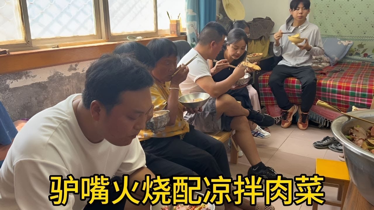 夏季天热没啥吃，中午大盆凉拌菜，肉类丰富多样，这来一碗真地道... 中午空调屋再开荤，驴嘴火烧配凉拌菜，肉块大味道正，根本吃不够