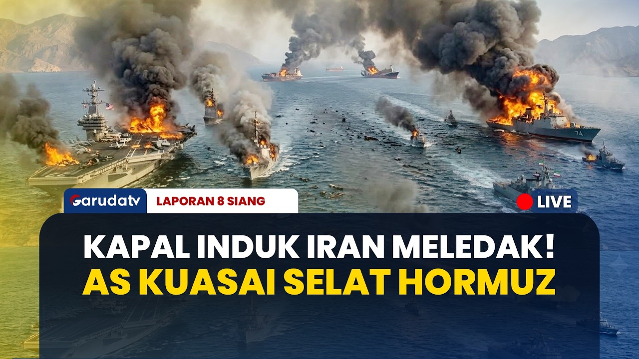 Timur Tengah Membara! AS Bom Kapal Induk Drone & 50 Kapal Perang Iran di Selat Hormuz