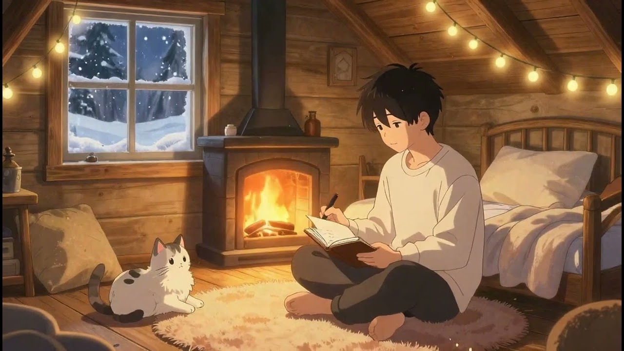 🌨️ Cozy Winter Fireplace Lo-fi Mix | 11 Minutes of Warm Piano & Crackling Fire 🔥
