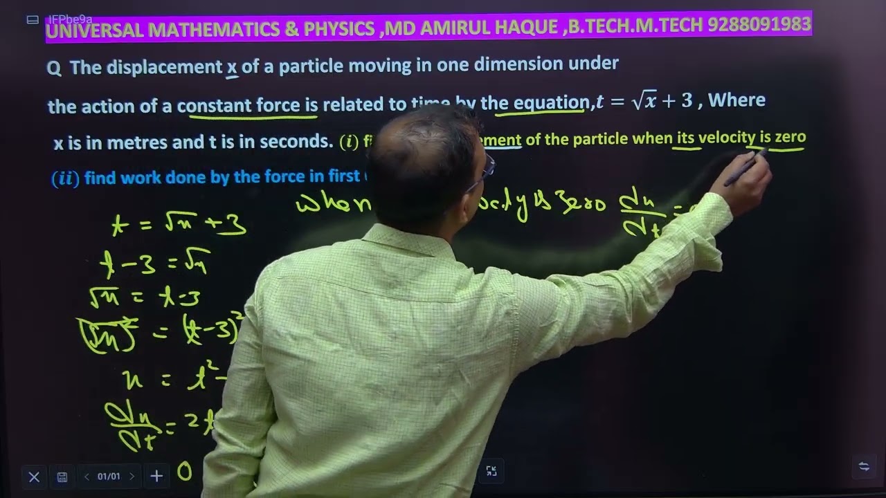 The displacement x  of a  particle moving in one dimension under the action of constant force is 