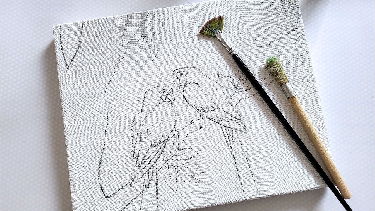Parrots In The Rain / Step By Step Acrylic Painting