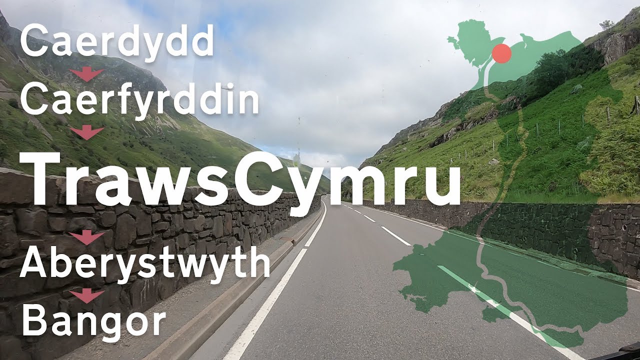 TrawsCymru: Caerdydd–Aberystwyth–Bangor ar T1C a T2, y daith bws ar ei hyd (realtime bus journey)