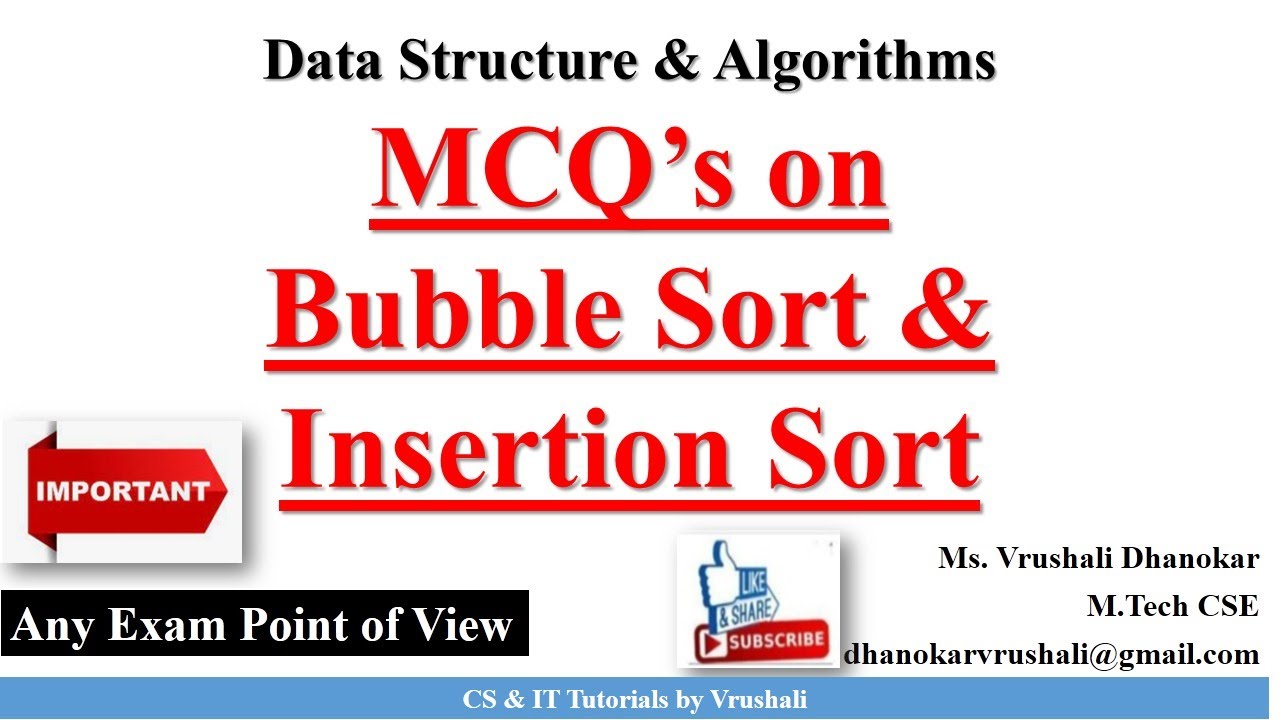 DSA MCQ Part 10:  MCQ'S on BUBBLE SORT & INSERTION SORT with Answers | Data Structure & Algorithms