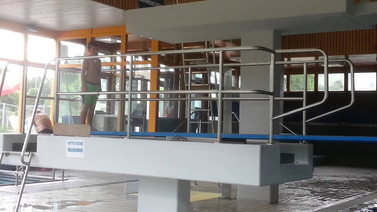 Luke on the diving board....Schwimmbad Hechingen