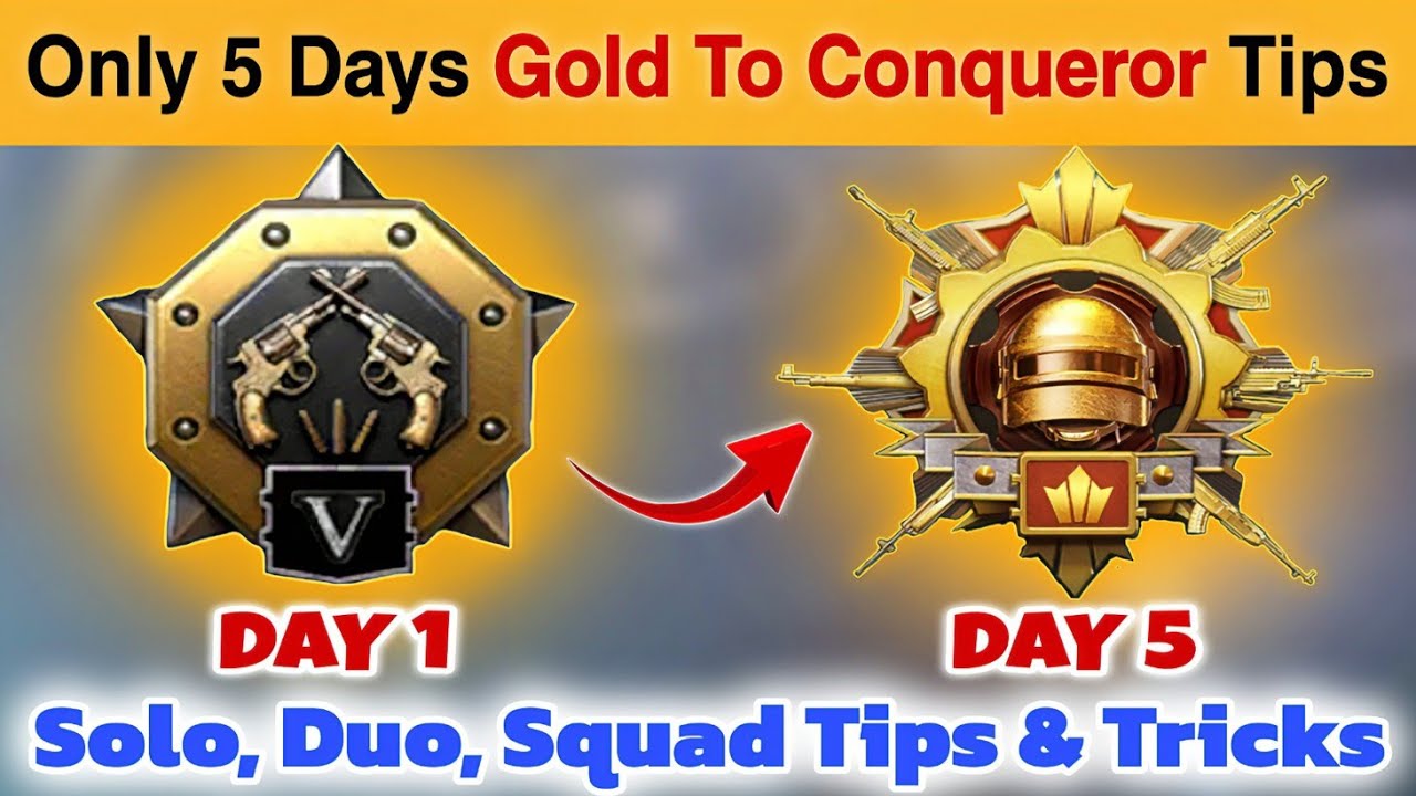🇮🇳 HOW TO REACH CONQUEROR IN 5 DAYS ⁉️ GOLD TO CONQUEROR TIPS & TRICKS ✅