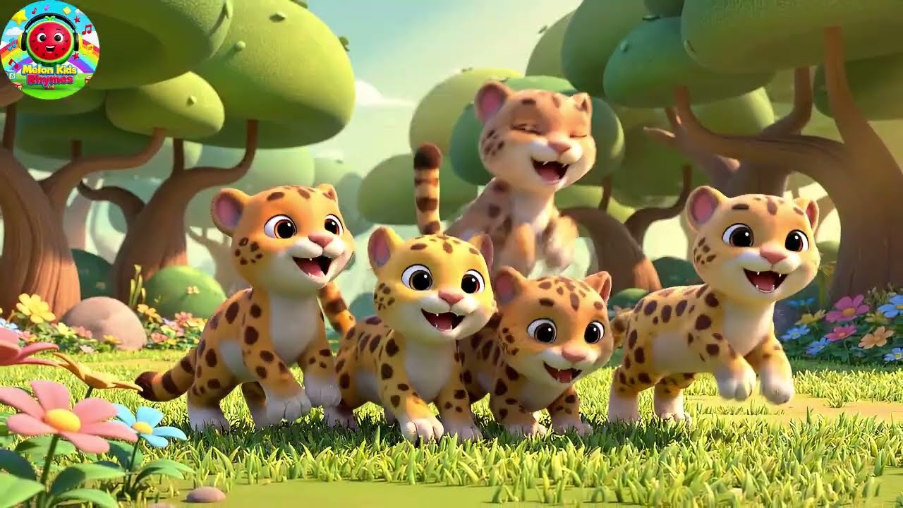 Vijf kleine ocelotten huppelen, huppelen, huppelen | Wild Dierenliedje & Leren Tellen