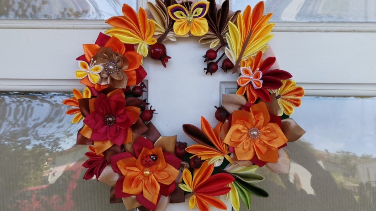 Autumn decoration / Handmade gift ideas/ DIY home decor/ Satin ribbon leaves/ Halloween decor