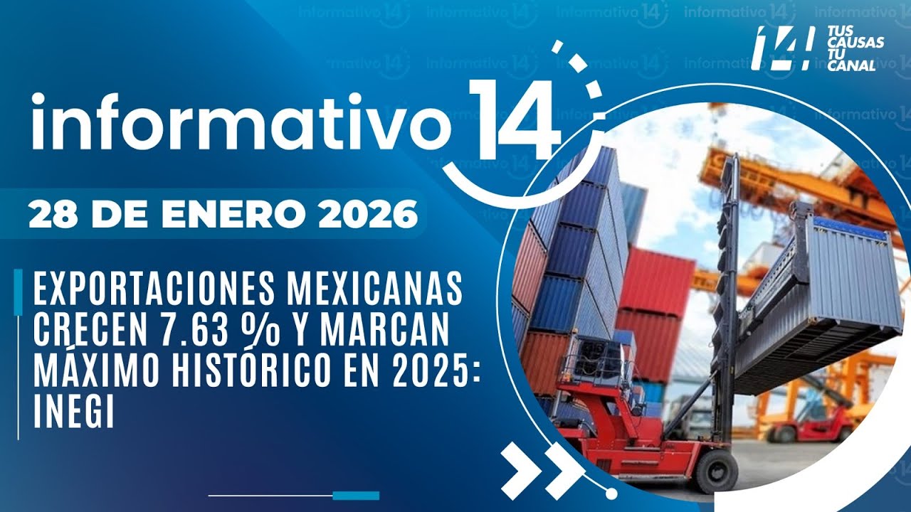 Informativo14: Exportaciones mexicanas crecen 7.63 % y marcan máximo histórico en 2025: INEGI