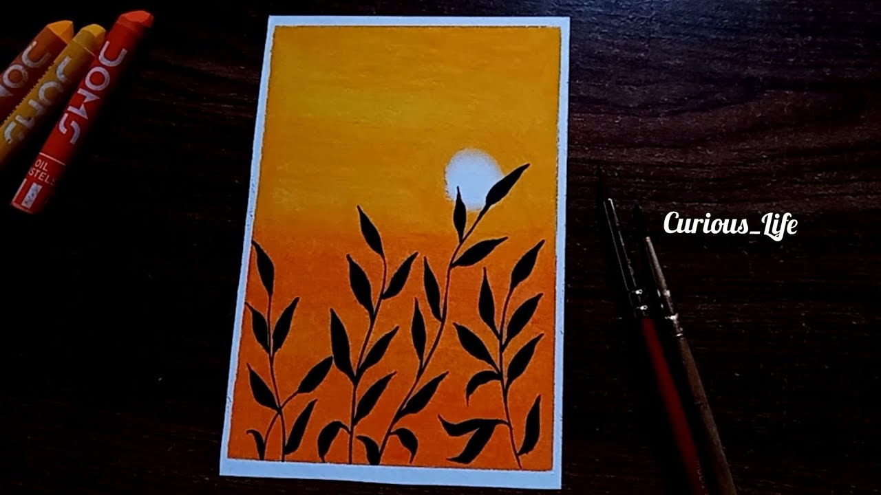 Easy Scenery Drawing With Oil Pastels / Easy Drawing For Beginners / Sunset Drawing