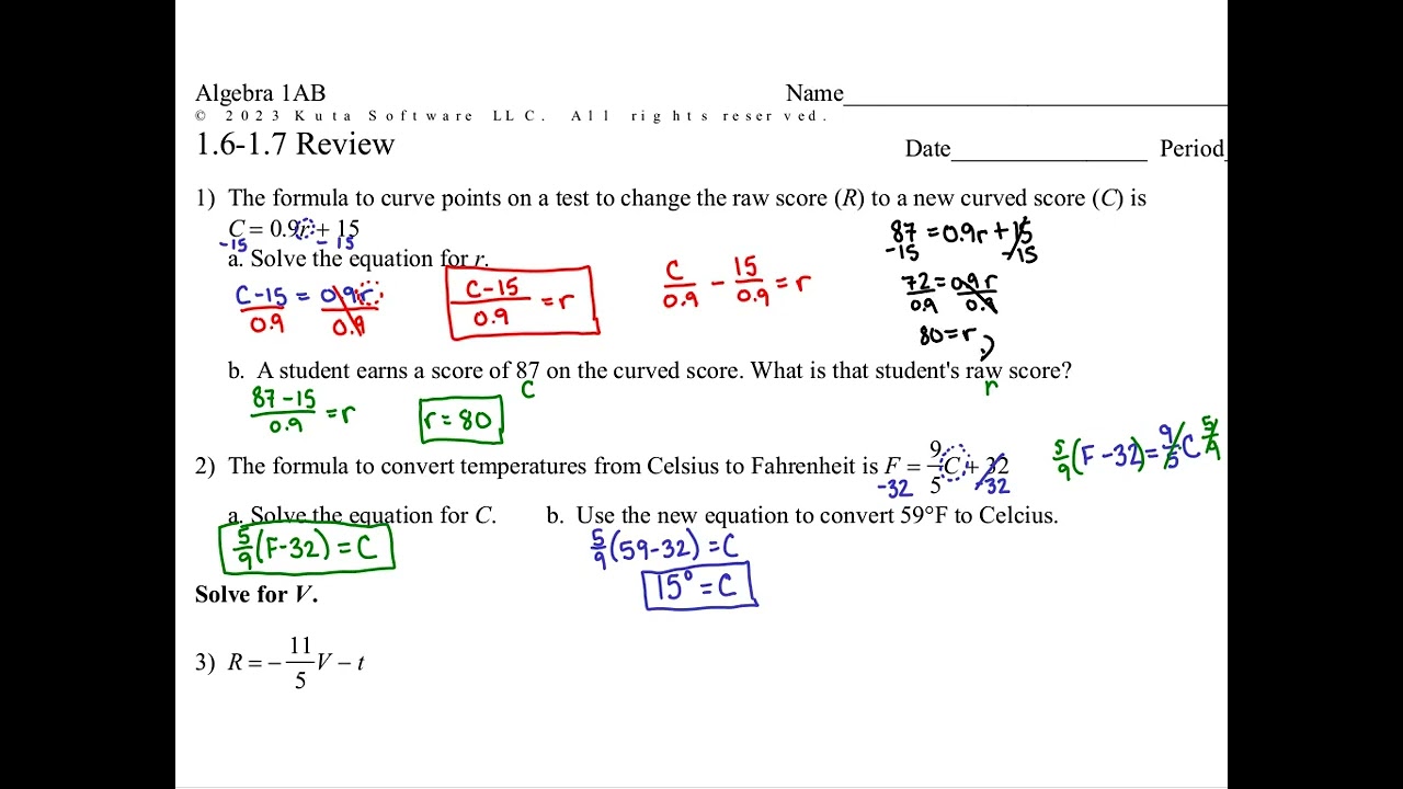 Algebra 1AB:  1.6-1.7 Review