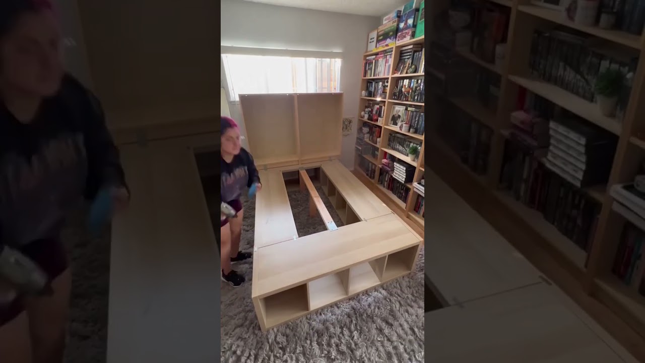 IKEA Billy Bookcase Bed Hack for more home library storage! #Library #IkeaHack #Ikea #Bookworm