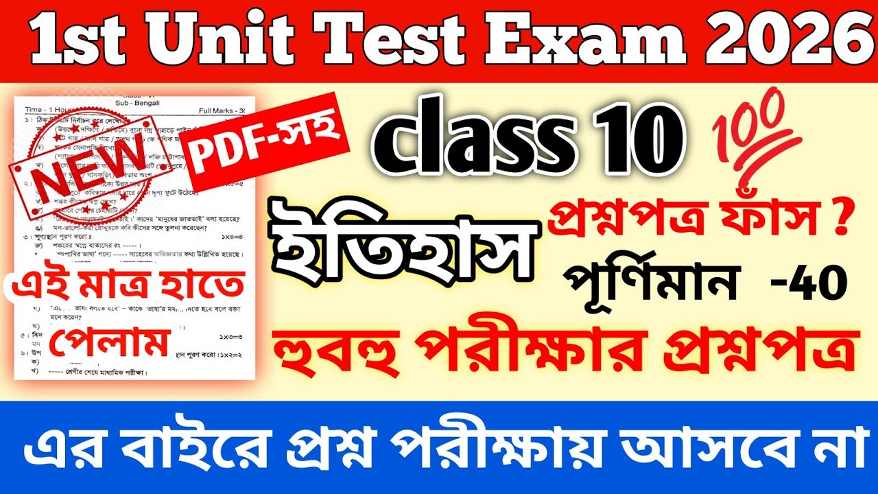 class 10 history 1st unit test suggestion 2026 | class 10 1st unit test history question paper 2026