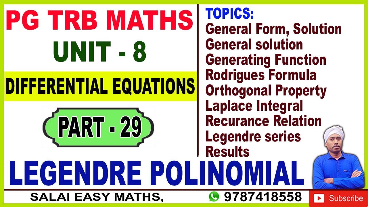 PG TRB MATHS | UNIT 8 | DIFFERENTIAL EQUATIONS | PART 29 | LEGENDRE POLYNOMIAL |VERY IMPORTANT TOPIC