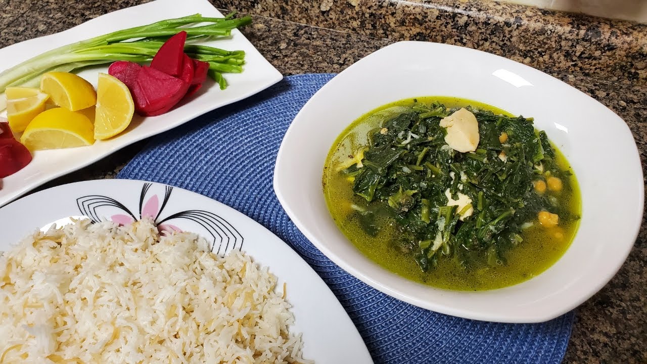 يخنة السبانخ السهلة والسريعة بالدجاج وحمص حبSpinach with chicken and chickpeas (easy and quick)