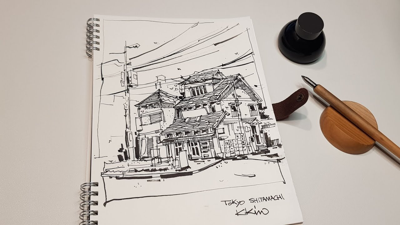 Draw an old house in Tokyo Shitamachi with kakimori / 카키모리펜으로 도쿄의 옛 건물을 그려요