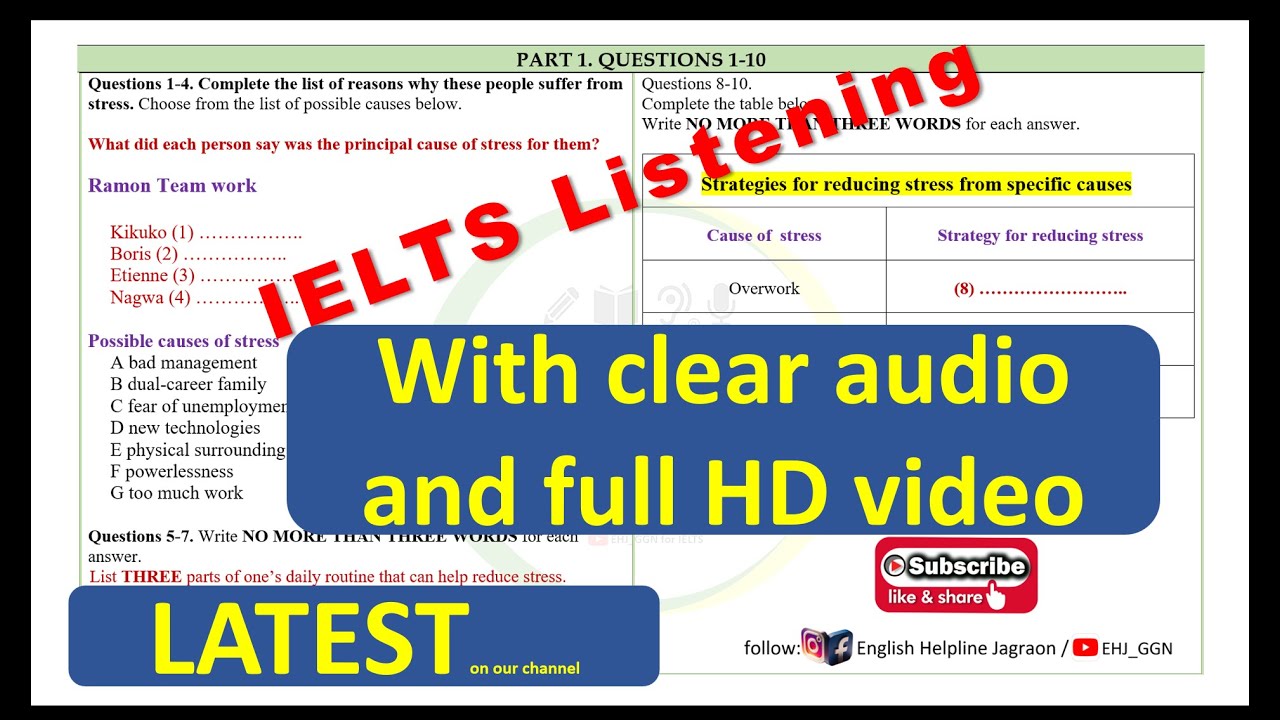 #IELTS #listening What did each person say was the principal cause of stress NT150EHJ #EHJAGRAON
